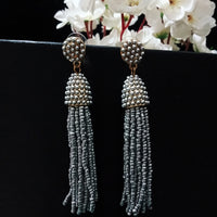 E0754_Trendy chain drop danglers embellished with grey color beads.