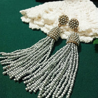 E0754_Trendy chain drop danglers embellished with grey color beads.
