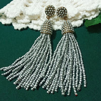 E0754_Trendy chain drop danglers embellished with grey color beads.