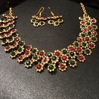 N0264_Lovely flower design Choker necklace set with delicate craft work with a touch of red and green stones.
