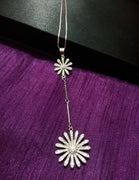 N0268_Elegant trendy long necklace with a touch of sparkling stones with delicate sunflower design pendant.