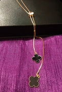 N0270_Elegant trendy long necklace with a touch of sparkling stones flower shaped pendant.