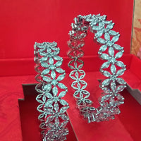 B0182_Elegant flower design american diamond stones engraved bangles.