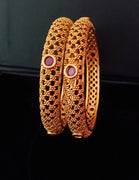 B030_Classy Style 1 gm Gold plated bangles studded with pink ruby stones.