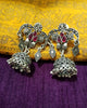 E0764_Gorgeous crafted design German silver oxidized jumkas with bead drops studded with stones.