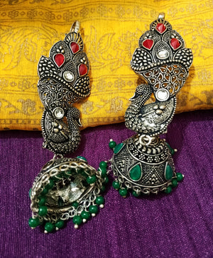 Ethnic Peacock Antique Gold tone gemstone handmade earrings at 1455   Azilaa