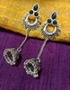 E0771_ Classy crafted German silver oxidized chain drop jumkas with a touch of stones along with bead drops.