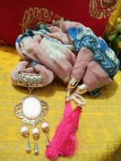 P037_Beautiful Soft pale pink color pendant scarf with beautiful patterns with a touch of tassels.