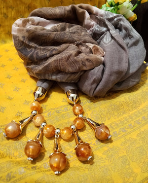 P048_Beautiful brown shade soft pendant scarf with a touch of beautiful orange bead work .