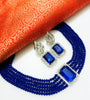 N0283_Royal blue crystal choker necklace set studded with dazzling American diamond stones.