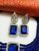 N0283_Royal blue crystal choker necklace set studded with dazzling American diamond stones.