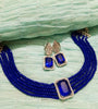 N0283_Royal blue crystal choker necklace set studded with dazzling American diamond stones.