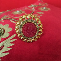 R026_Classic trendy red & golden color adjustable rings with a touch of semi precious stones.