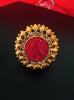 R026_Classic trendy red & golden color adjustable rings with a touch of semi precious stones.