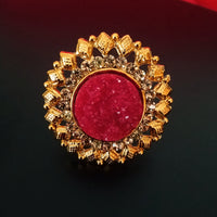 R026_Classic trendy red & golden color adjustable rings with a touch of semi precious stones.