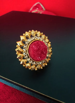 R026_Classic trendy red & golden color adjustable rings with a touch of semi precious stones.