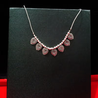 N0286_Elegant Oxidized choker necklace with delicate craft work of heart shaped design pendants.