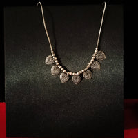 N0286_Elegant Oxidized choker necklace with delicate craft work of heart shaped design pendants.