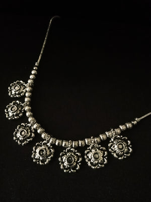 N0289_1 Lovely Oxidized choker necklace with delicate flower design pendants with a touch of beads.