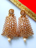 E0795_Grand crafted designer golden color danglers studded with a touch of dazzling american diamond stones with a touch of pearl drops.