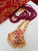 N018_Elegant Micro Gold plated Necklace studded with precious pink ruby stones & Magenta colored crystals