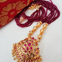 N018_Elegant Micro Gold plated Necklace studded with precious pink ruby stones & Magenta colored crystals