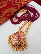N018_Elegant Micro Gold plated Necklace studded with precious pink ruby stones & Magenta colored crystals