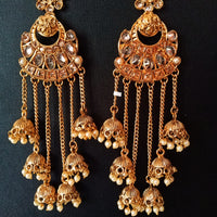 E0798_Gorgeous crafted chain drop danglers with a touch of dazzling stones along with jumka drops with beads.