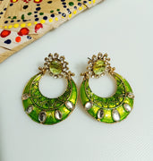 E0812_Lovely circular shaped vibrant green color danglers with a touch of delicate stone work.