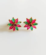 E0815_Beautiful flower design studs with a touch of pink & green stones.
