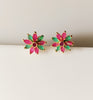 E0815_Beautiful flower design studs with a touch of pink & green stones.