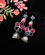 E0819_Premium Oxidized earring Studded with semi precious stones.