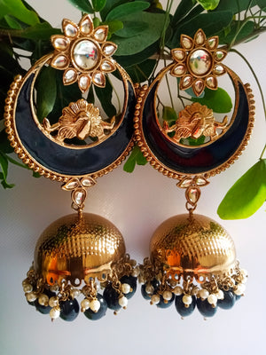 E0833_Gorgeous grand meenakari jumkas with delicate meena work embellished with beads.
