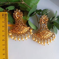 E0835_Gorgeous Golden Meenakari style earrings studded with stones with a touch of pearls.