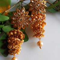 E0834_Gorgeous Golden Meenakari style danglers studded with stones with a touch of pearls.