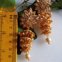 E0834_Gorgeous Golden Meenakari style danglers studded with stones with a touch of pearls.