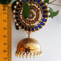 E0308_Gorgeous Meenakari Danglers studded with American Diamond stones with a touch of light Blue and white bead drops.