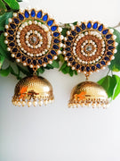 E0308_Gorgeous Meenakari Danglers studded with American Diamond stones with a touch of light Blue and white bead drops.