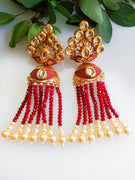 E0133_Classy crystal chain drop earring with delicate kundan work with a touch of pearls.