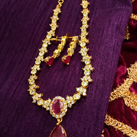 N0186_Elegant Micro Gold plated Necklace with delicate work studded with American Diamond & Semi Precious pink ruby stones