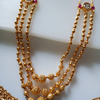 N0298_Elegant layered Micro Gold plated Necklace with delicate work with side pendants studded with dazzling stones.