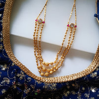 N0298_Elegant layered Micro Gold plated Necklace with delicate work with side pendants studded with dazzling stones.