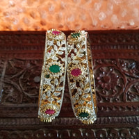 B015_Classy Style Silver plated Bangles studded with American Diamond & pink and green ruby stones.