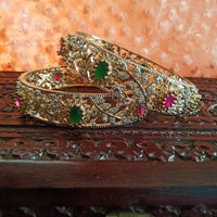 B015_Classy Style Silver plated Bangles studded with American Diamond & pink and green ruby stones.