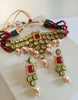 N060_Classy Layered Kundan Necklace studded with dazzling White and bright Square shaped Red stones with a touch of  pearls.