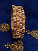 B0165_Elegant Golden bangles studded with a touch of pink ruby stones and American Diamond stones.