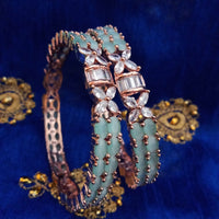 B0216_Lovely designed bangles with delicate stone work with a touch of ocean green stones.
