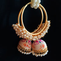 E0840_Classy ring design meenakari danglers with delicate meena work with a jumka drop embellished with a bunch of pearls.