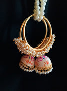 E0840_Classy ring design meenakari danglers with delicate meena work with a jumka drop embellished with a bunch of pearls.