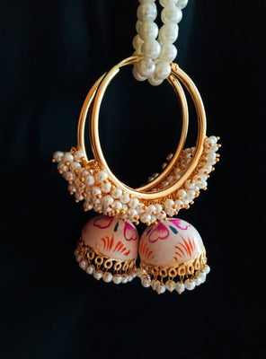 E0840_Classy ring design meenakari danglers with delicate meena work with a jumka drop embellished with a bunch of pearls.